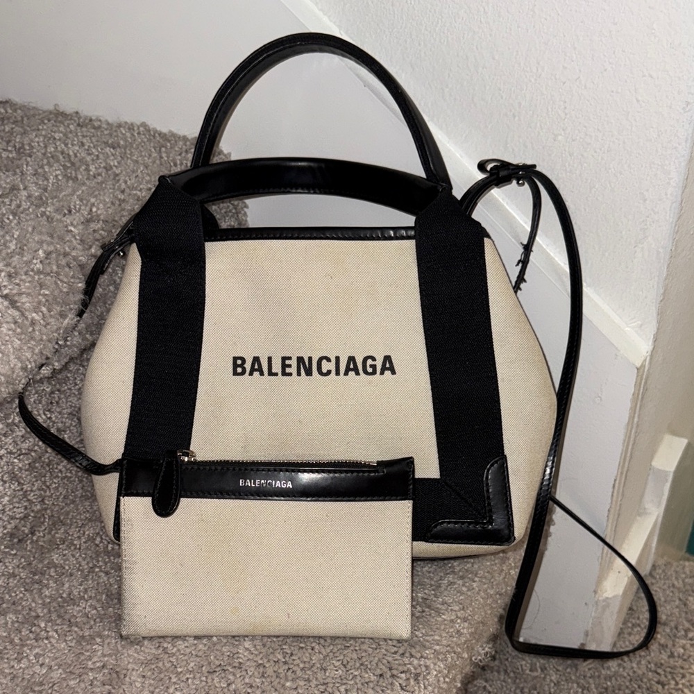 Balenciaga Black and Beige XS Canvas Tote Bag